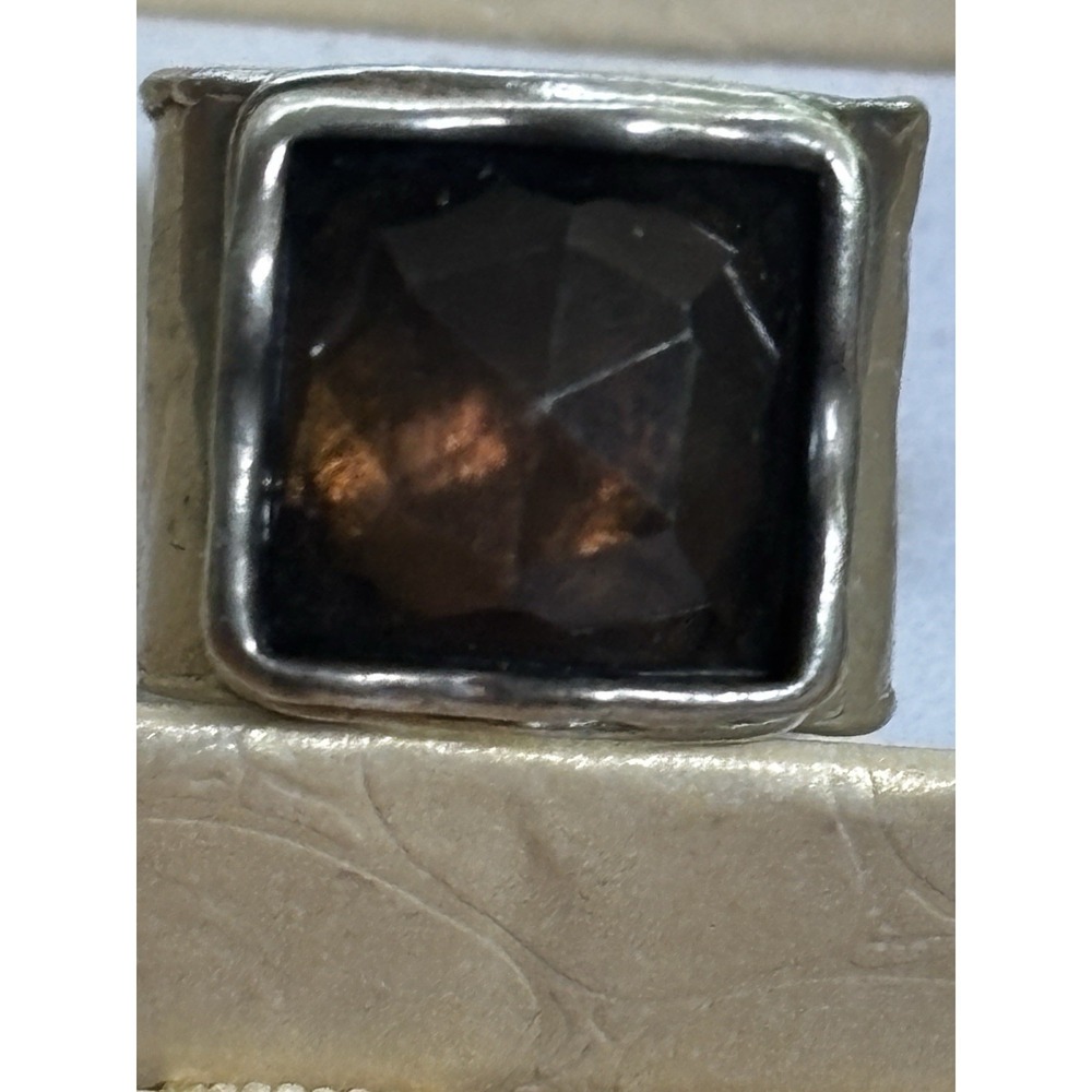 Silpada 925 Sterling Silver Smoky Quartz Hammered Wide Band Size 6.75